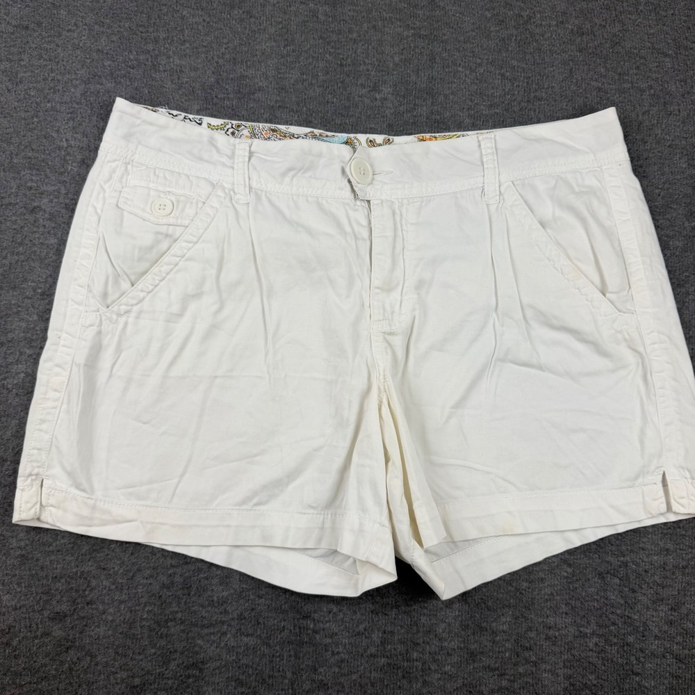 Canyon River Blues Shorts Womens 14 White Stretch Cotton Paisley Trim Casual